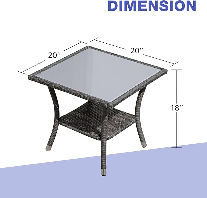 Patiorama Outdoor Wicker Patio Side Table, Weather Resistant Rattan Coffee Table, Square End Table, Aluminum Frame, Grey - Photo 3