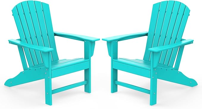 IVY&LANE Adirondack Chairs Set of 2 | HDPE Plastic | Outdoor Fire Pit Chairs | Oversized | All-Weather | Aqua | for Outside Deck Backyard Patio Poolside Porch Lawn