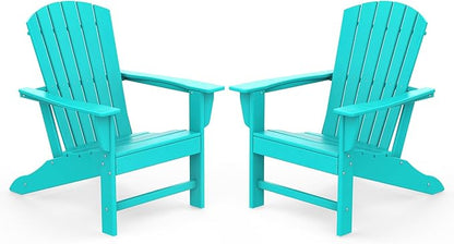 IVY&LANE Adirondack Chairs Set of 2 | HDPE Plastic | Outdoor Fire Pit Chairs | Oversized | All-Weather | Aqua | for Outside Deck Backyard Patio Poolside Porch Lawn