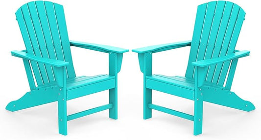 IVY&LANE Adirondack Chairs Set of 2 | HDPE Plastic | Outdoor Fire Pit Chairs | Oversized | All-Weather | Aqua | for Outside Deck Backyard Patio Poolside Porch Lawn