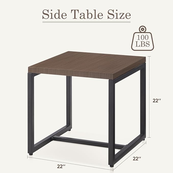 Belord Small Outdoor Side Table: 50 Lbs Weight Capacity Square Metal Patio Side Table with Anti-Rust Frame - Photo 2