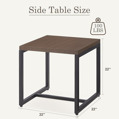 Belord Small Outdoor Side Table: 50 Lbs Weight Capacity Square Metal Patio Side Table with Anti-Rust Frame, Modern Outdoor End Table Furniture - Brown