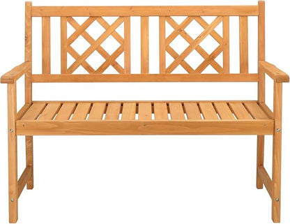 Outvita Wooden Garden Bench, Outdoor Wood Patio Bench, Rustic Two Person Loveseat Chair w/Armrest for Porch Poolside Park Backyard Balcony, Capacity 605Lbs, Grid Backrest
