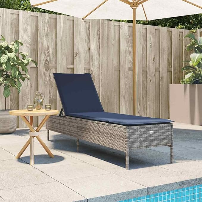 Adjustable Patio Sun Lounger with Cushion, Gray PE Rattan Outdoor Chaise Lounge Chair for Garden Balcony Poolside - Photo 3