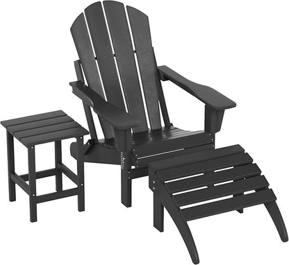 WestinTrends Malibu Outdoor Lounge Chairs, 3-Pieces Adirondack Chair Set with Ottoman and Side Table, All Weather Poly Lumber Patio Lawn Folding Chair for Outside Pool Garden Backyard, Gray