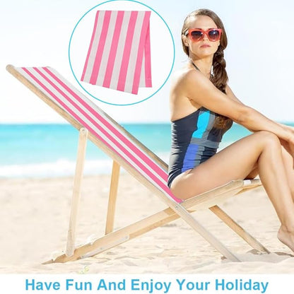 GORGECRAFT 1pcs Beach Sling Chair Replacement Lawn Chair Webbing Hot Pink and White Stripes Chair Oxford Cloth 435 * 1165mm Outdoor Patio Foldable Chaise Lounge Chair Fabric