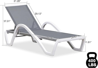 PURPLE LEAF Patio Chaise Lounge Chair with Armrests Outside Aluminum Plastic Stackable Tanning Chairs for Pool Sunbathing Beach Deck Outdoor Lounger, Light Grey
