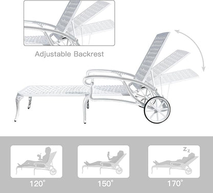 Chaise Lounges Outdoor - Lounge Chairs for Outside Set of 2 Pool Tanning Chair Adjustable Patio Reclining Cast Aluminum for Beach Yard, White