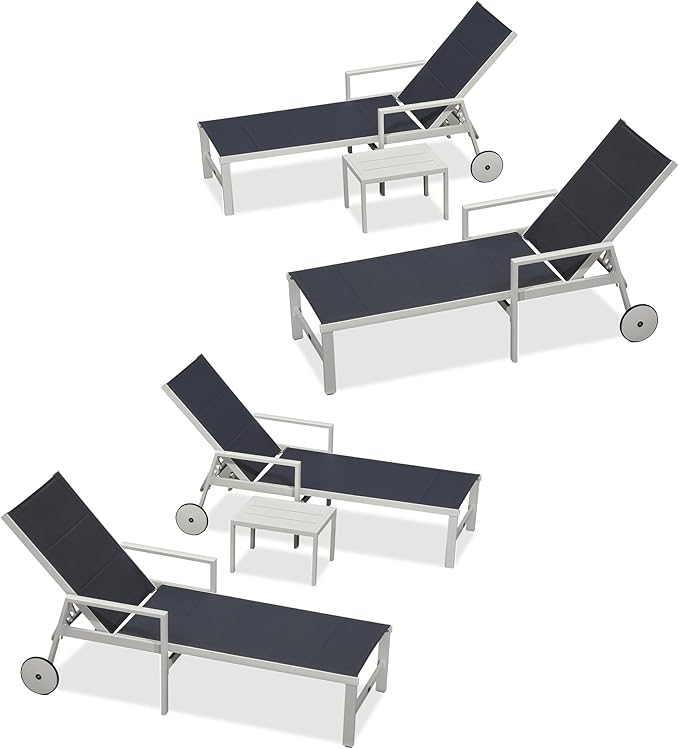 PURPLE LEAF Outdoor Chaise Lounge Adjustable Sunbathing Recliner with Armrest Navy Blue 2 Sets - Photo 9
