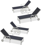 PURPLE LEAF Outdoor Chaise Lounge Adjustable Sunbathing Recliner with Armrest Navy Blue 2 Sets - Photo 9
