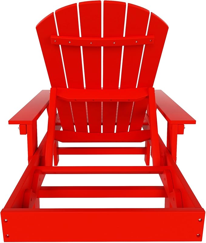 WestinTrends Dylan HDPE Outdoor Patio Poly Adirondack Reclining Chaise Lounge with Arms, Red