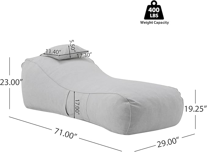 Merax Outdoor Bean Bag Chairs with Headrest Set of 2, 71" Lounger Chair for Adults Bean Bag Bed with Foam Filled for Patio Pool Balcony & Desk, Water-Repellence Fabric Outside Beanbag Chair, Grey