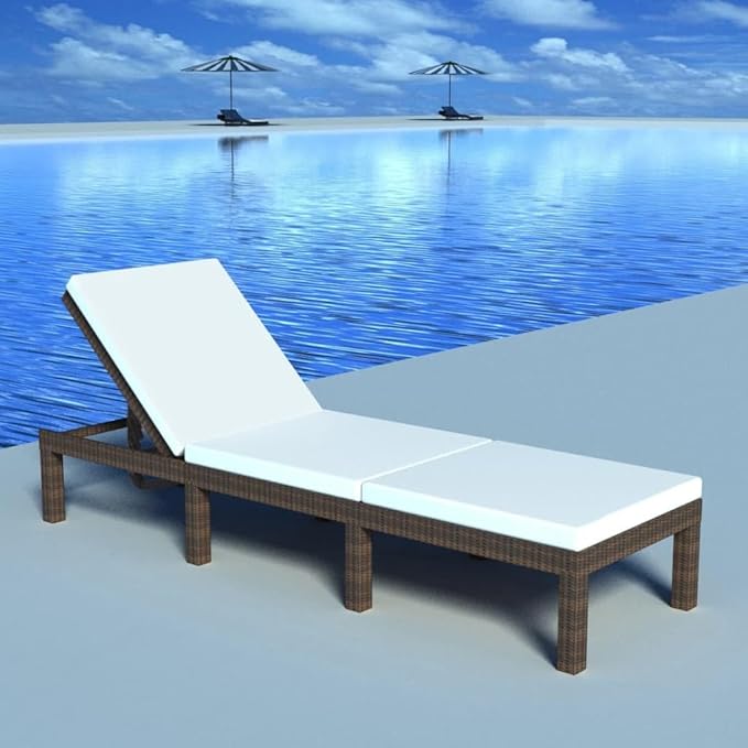 Brown PE Rattan Sunlounger 23.6x76.8x8.7 in, Adjustable Backrest Outdoor Chaise Lounge Chair, Powder-Coated Steel Frame, Comfy Cushion for Patio Pool Garden and Balcony