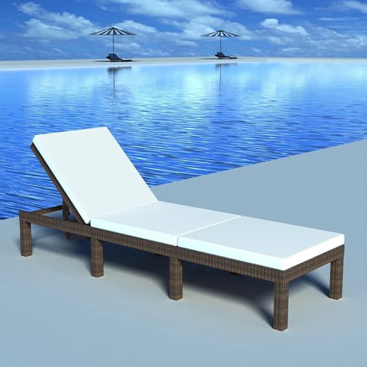Brown PE Rattan Sunlounger 23.6x76.8x8.7 in, Adjustable Backrest Outdoor Chaise Lounge Chair, Powder-Coated Steel Frame, Comfy Cushion for Patio Pool Garden and Balcony
