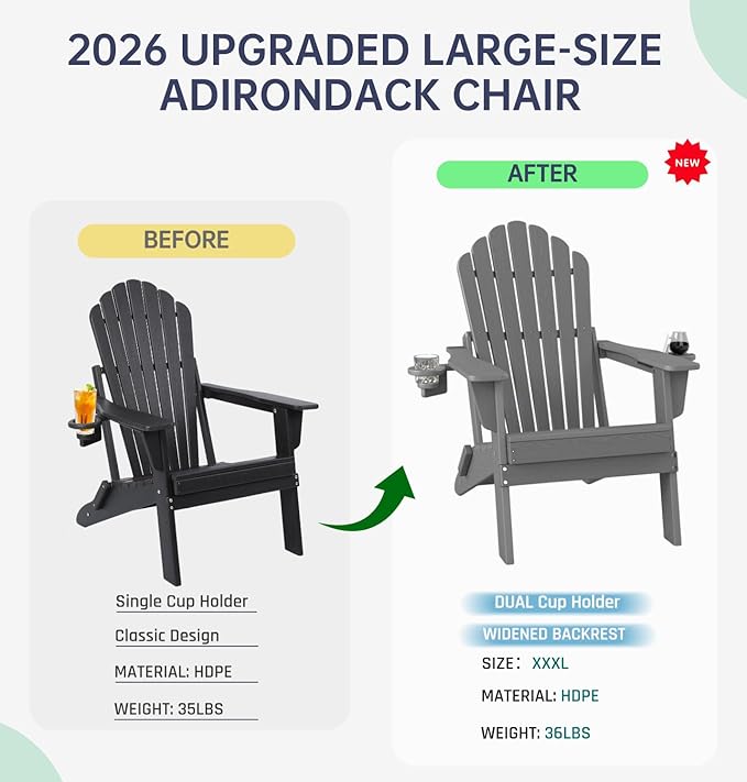 Plawdlik 2026 Upgraded Oversized Folding Adirondack Chair, Set of 4 - Photo 9