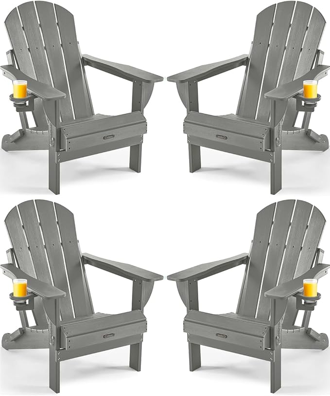 Ciokea Folding Adirondack Chair Wood Texture 4 Pack, Patio Adirondack Chair Weather Resistant - Photo 1
