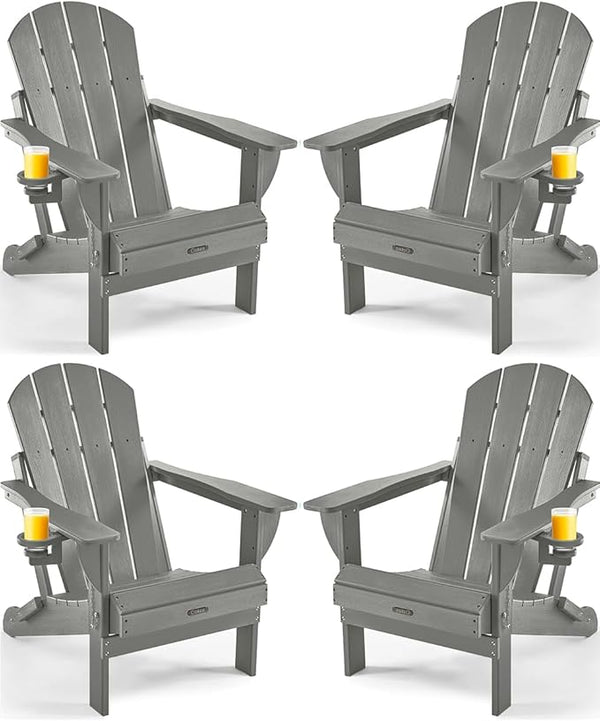 Ciokea Folding Adirondack Chair Wood Texture 4 Pack, Patio Adirondack Chair Weather Resistant - Photo 1