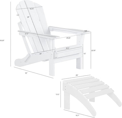 WestinTrends Malibu Outdoor Lounge Chair Set, 4-Pieces Adirondack Chair Set of 2 with Ottoman, All Weather Poly Lumber Patio Lawn Folding Chair for Outside Pool Beach, Black