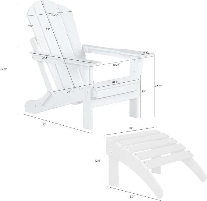 WestinTrends Malibu Outdoor Lounge Chair Set, 4-Pieces Adirondack Chair Set of 2 with Ottoman, All Weather Poly Lumber Patio Lawn Folding Chair for Outside Pool Beach, Lime