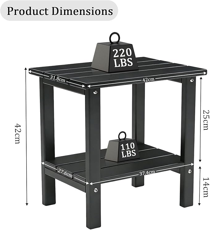 OTSUN Adirondack Outdoor Side Table, 16" HDPE Patio Side Table with Shelf, Weather Resistant Easy Maintenance for Backyard Pool Porch Garden & Lawn