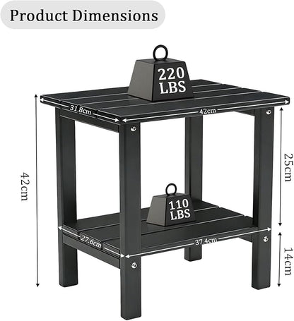 OTSUN Adirondack Outdoor Side Table, 16" HDPE Patio Side Table with Shelf, Weather Resistant Easy Maintenance for Backyard Pool Porch Garden & Lawn