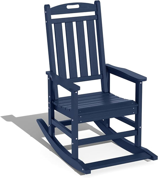 LOUNZY Outdoor Rocking Chair with Footboards Set of 5, HDPE Rocking Chair Patio Porch Rocker with 380lbs Support for Adult, Navy