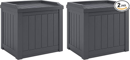 Suncast 2 Pack Small Deck Box Storage w/ Bench Seat for Indoor & Outdoor Use, 22 Gal., Cyberspace