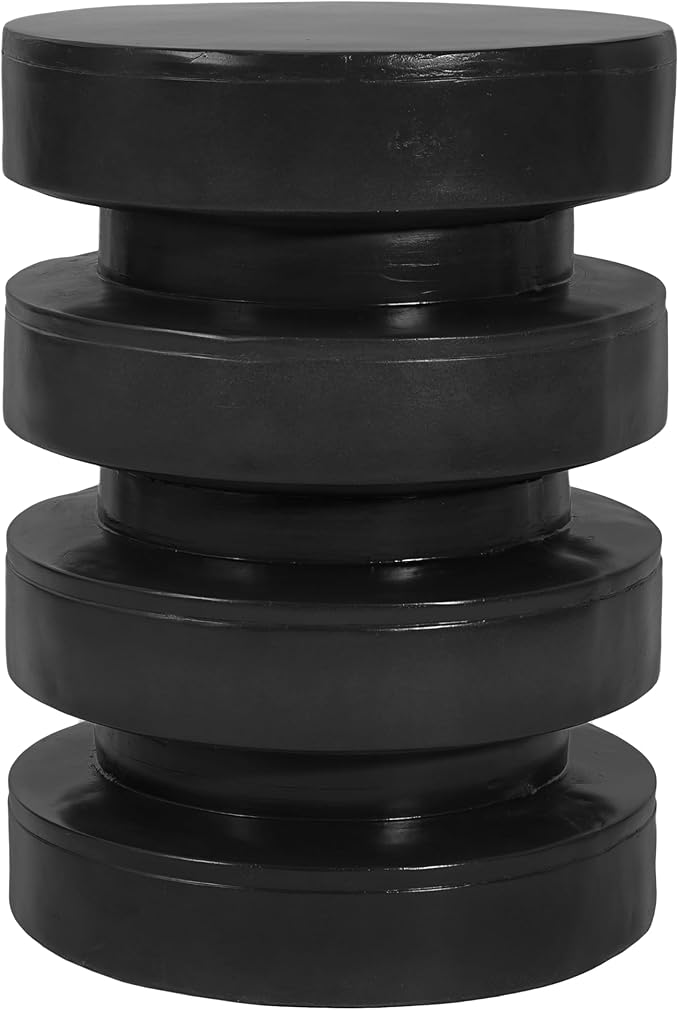 Christopher Knight Home Jeru Lightweight Concrete Round Coffee Table, Indoor and Outdoor Side Table for Living Room, MGO Small Side Table, 3-Tier Design, No Assembly Needed, Black