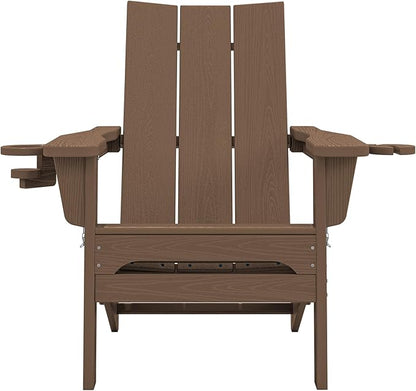 SERWALL Modern Adirondack Chair Set of 8, Folding Adirondack Chair with Cup Holders, Outdoor HDPE Adirondack Chair for All Weather Use, Brown