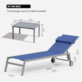 Domi Patio Chaise Lounge Set of 2 with Side Table, Adjustable Full Aluminum Pool Lounge Chairs with Wheels - Photo 7