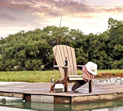 Leisure Lawns Poly Plastic Fanback Adirondack Chair, Outdoor Patio Chair - Amish Made in USA (Weatherwood on Brown)