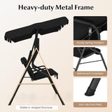 RELAX4LIFE 3-Person Porch Swing Chair - Outdoor Swing w/Adjustable Canopy, Removable Cushion & Metal Frame Stand - Photo 7