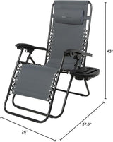 Heavy Duty Zero Gravity Chair with Adjustable Reclining, Large Side Table, Gray 600D Polyester - Photo 3