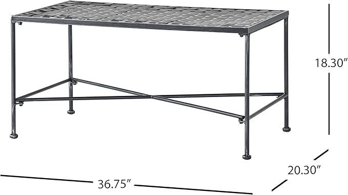36" Iron Simple Outdoor Rectangular Coffee Table, Modern Courtyard Furniture, Iron Hollowed-Out Grid Surface, Suitable for Placement in The Living Room or Courtyard