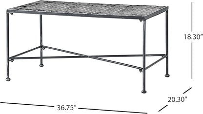 36" Iron Simple Outdoor Rectangular Coffee Table, Modern Courtyard Furniture, Iron Hollowed-Out Grid Surface, Suitable for Placement in The Living Room or Courtyard