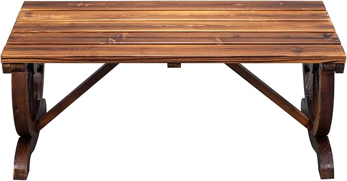 Outvita Wooden Garden Bench, Outdoor Rustic Wagon Wheel Bench with Carbonized Finish & Fir Construction for Garden - Photo 4