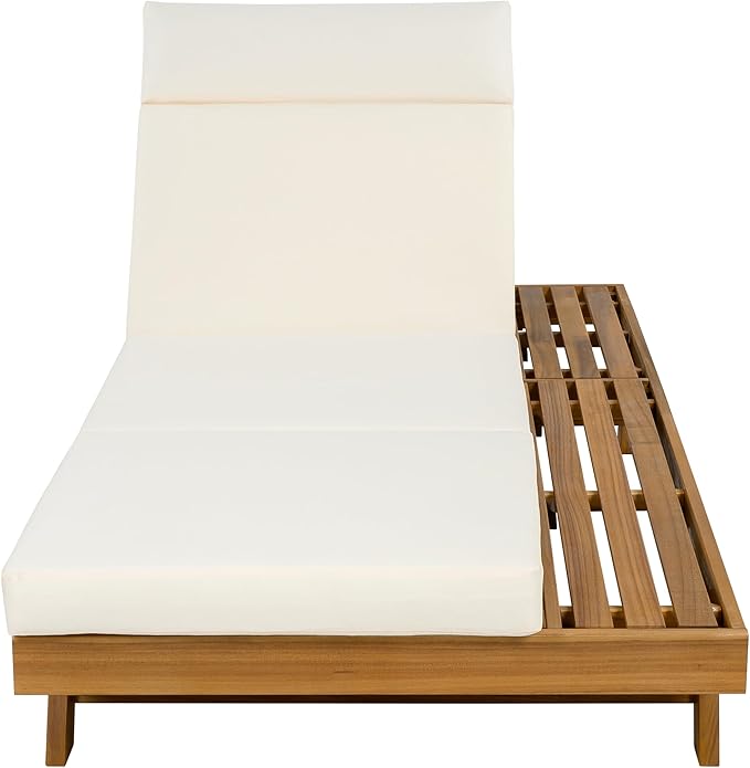 Merax Acacia Wood Chaise Lounge Chair Outdoor Set of 2, Patio Recliner with 4 Position Adjustable Backrest and 4" Thick Four-fold Cushion