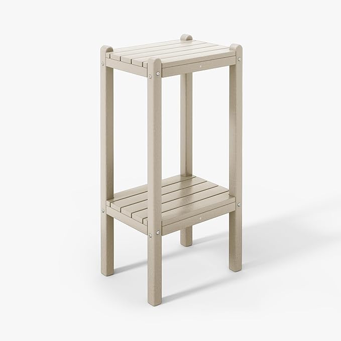 WestinTrends Malibu 36" Outdoor Adirondack HDPE 2-Tier Patio Side Table, Sand - Photo 9
