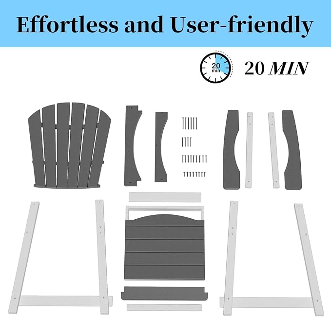 Outdoor Tall Adirondack Chair, HDPE Weather Resistant Outdoor Chair for Garden, Perfect for High Top Table & Chairs on Your Balcony, Capacity 400LBS, Grey