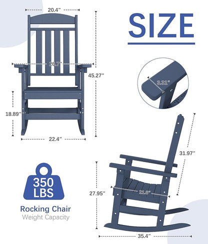 FOOWIN Outdoor Rocking Chair Set of 8, High Back Patio Rocking Chair, HDPE All Weather Resistant Porch Rocker for Adult, Oversized Rocking Chairs for Garden, Lawn, Indoor & Outdoor Use, Navy Blue