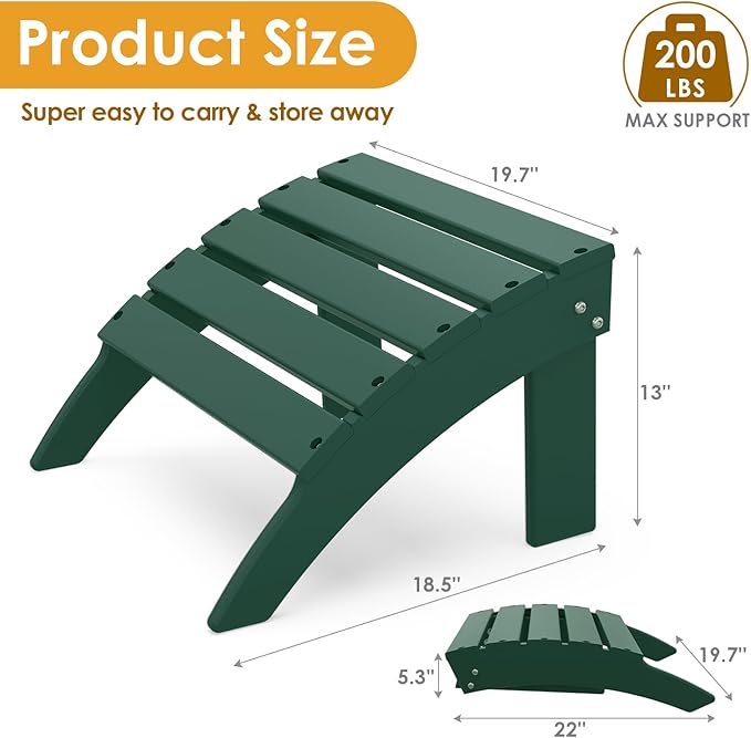 IVY&LANE Outdoor Adirondack Ottoman | Folding | HDPE | Forest Green | All Weather - Photo 3