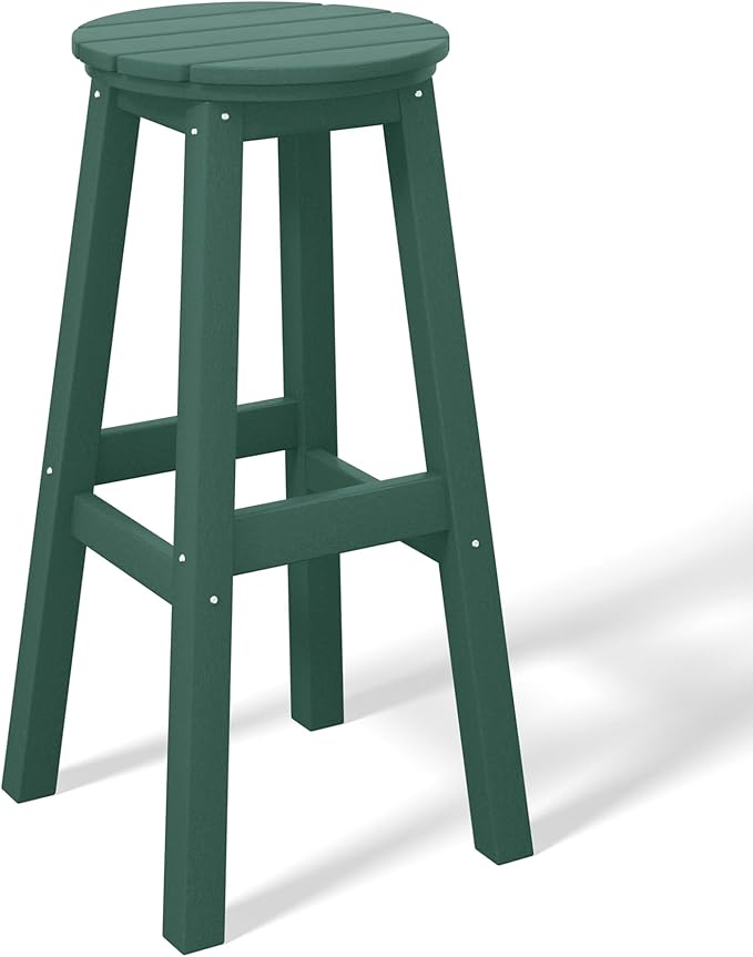Costaelm 29" Height Outdoor Bar Stools, All-Weather Bar Stools, Adirondack Poly Patio Round Bar Stool for Patio, Deck, Kitchen Counter and Garden, Dark Green