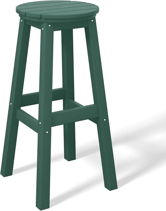 Costaelm 29" Height Outdoor Bar Stools, All-Weather Bar Stools, Adirondack Poly Patio Round Bar Stool for Patio, Deck, Kitchen Counter and Garden, Dark Green