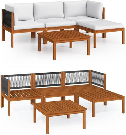 5-Piece Outdoor Lounge Set with Plush Cushions, Solid Acacia Wood Patio Furniture, Modular Seating Arrangement for Garden and Patio, Weather-Resistant Oiled