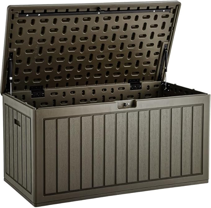 YITAHOME 90 Gallon Large Deck Box, Double-Wall Resin Outdoor Storage Boxes, Deck Storage for Patio Furniture, Cushions - Photo 8