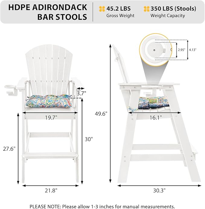 Sundale Outdoor Adirondack Bar Stool, Patio HDPE Bar Chair with Backrest - Photo 5