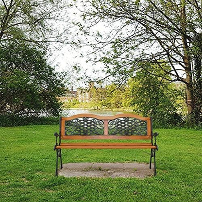 Garden Bench Outdoor Bench for Patio Metal Bench Park Bench with Armrests Sturdy Steel Frame Furniture Metal Bench for Yard Porch Clearance Work Entryway (Brown)