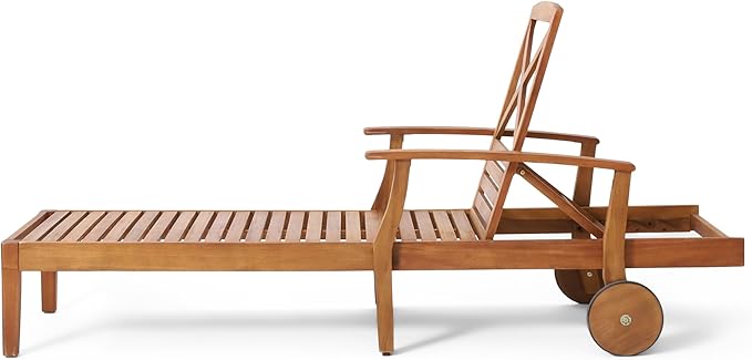 Christopher Knight Home Perla Outdoor Acacia Wood Adjustable Chaise Lounge (Set of 4) - Photo 6