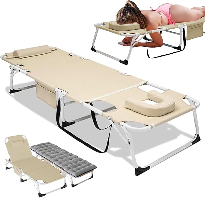 DoCred 3 in 1 Sun Tanning Chair Oversized with Face Arm Hole, Heavy Duty Folding Chaise Lounge Chairs - Photo 1