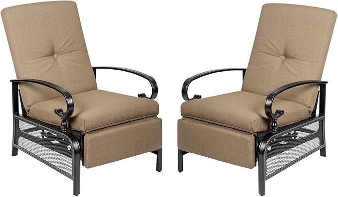 Incbruce Outdoor Lounge Chair Set of 2 Patio Furniture Adjustable Recliner with Retractable Steel Frame and Removable Thick Cushions - Brown